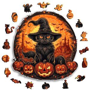 Puzzles Up ✦ Halloween Cat Ghost Wooden Jigsaw Puzzle ✦ A5 Small NWT